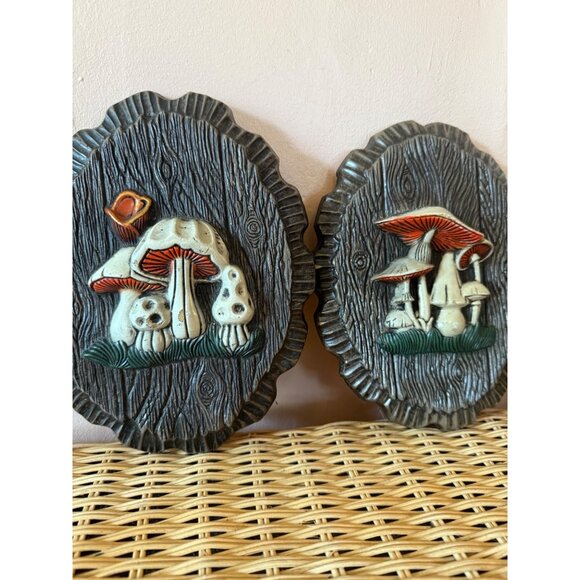 Vintage 70's Retro Boho Mushroom Plaque Wall Hangings - Picture 11 of 11